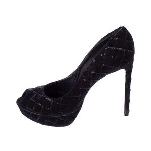 LOUIS VUITTON Black Sequin Patterned Platform Heels Size 37